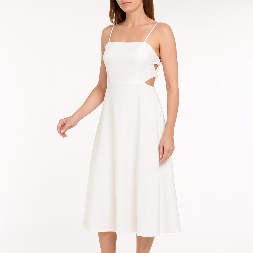 🆕 WAYF Linen Blend Cut Out Bow Midi Dress in Ivory